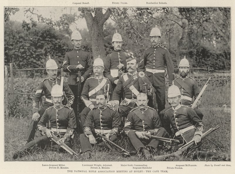 Das Treffen der National Rifle Association in Bisley, das Kap-Team von English Photographer