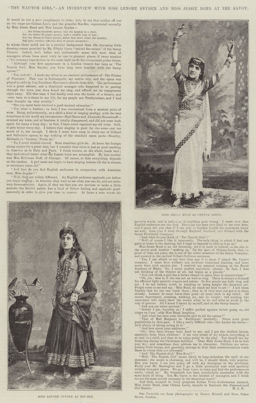 Das Nautch-Mädchen, ein Interview mit Miss Lenore Snyder und Miss Jessie Bond im Savoy von English Photographer