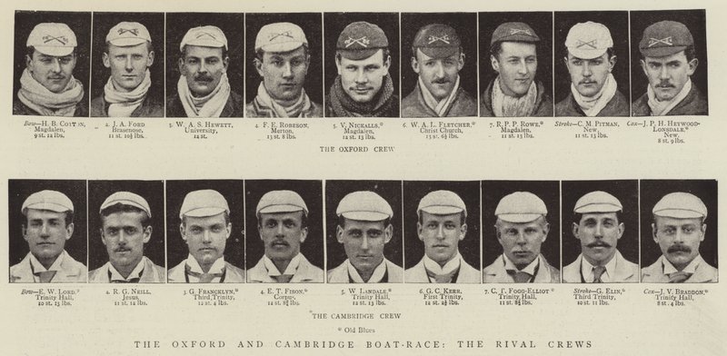 Das Oxford- und Cambridge-Bootsrennen, die rivalisierenden Mannschaften von English Photographer
