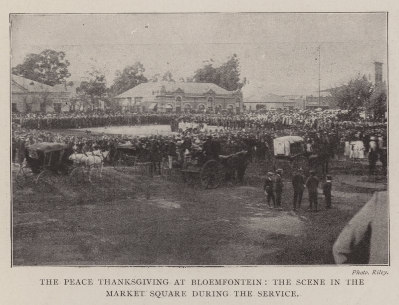Das Friedensdankfest in Bloemfontein, die Szene auf dem Marktplatz während des Gottesdienstes von English Photographer
