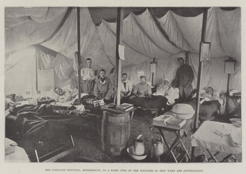 Das Portland Hospital, Rondebosch, Station Nr. 9, zwei der Verwundeten in dieser Station sind Australier von English Photographer