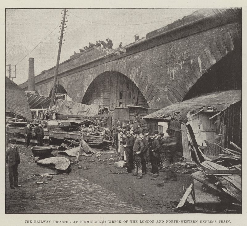 Das Eisenbahnunglück in Birmingham, Wrack des London und North-Western Expresszuges von English Photographer