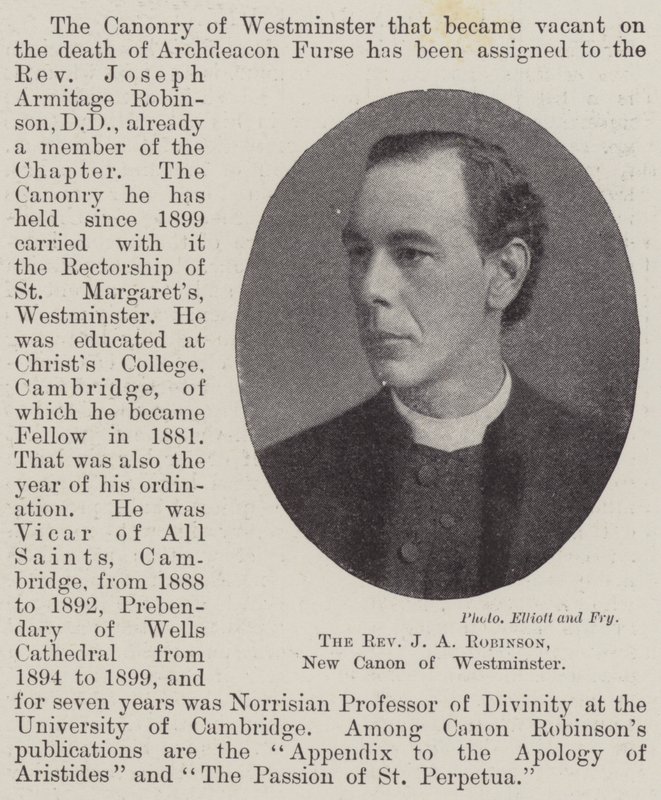 Der Reverend J A Robinson, neuer Kanoniker von Westminster von English Photographer