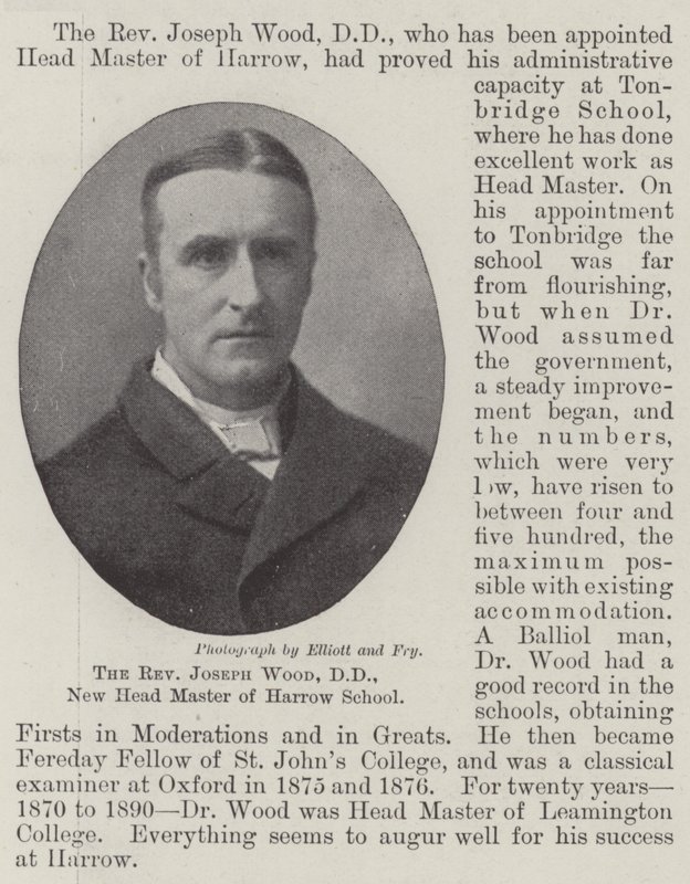 Der Reverend Joseph Wood, DD, neuer Schulleiter der Harrow School von English Photographer