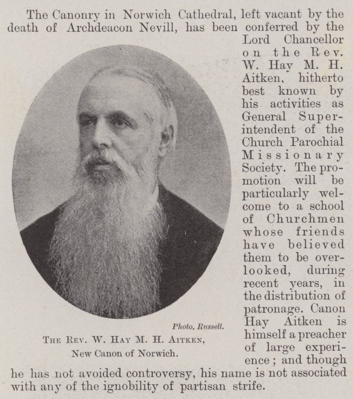 Der Reverend W Hay M H Aitken, neuer Kanonikus von Norwich von English Photographer