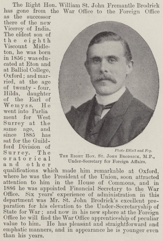 Der ehrenwerte St. John Brodrick, MP, Unterstaatssekretär für auswärtige Angelegenheiten von English Photographer
