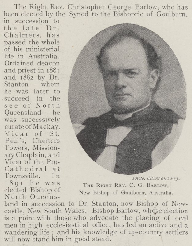 Der rechte Reverend C G Barlow, neuer Bischof von Goulburn, Australien von English Photographer