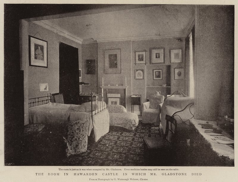 Das Zimmer im Hawarden Castle, in dem Mr. Gladstone starb von English Photographer