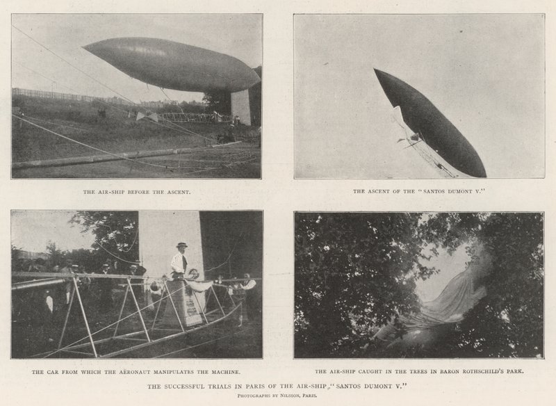 Die erfolgreichen Versuche des Luftschiffs Santos Dumont V in Paris von English Photographer