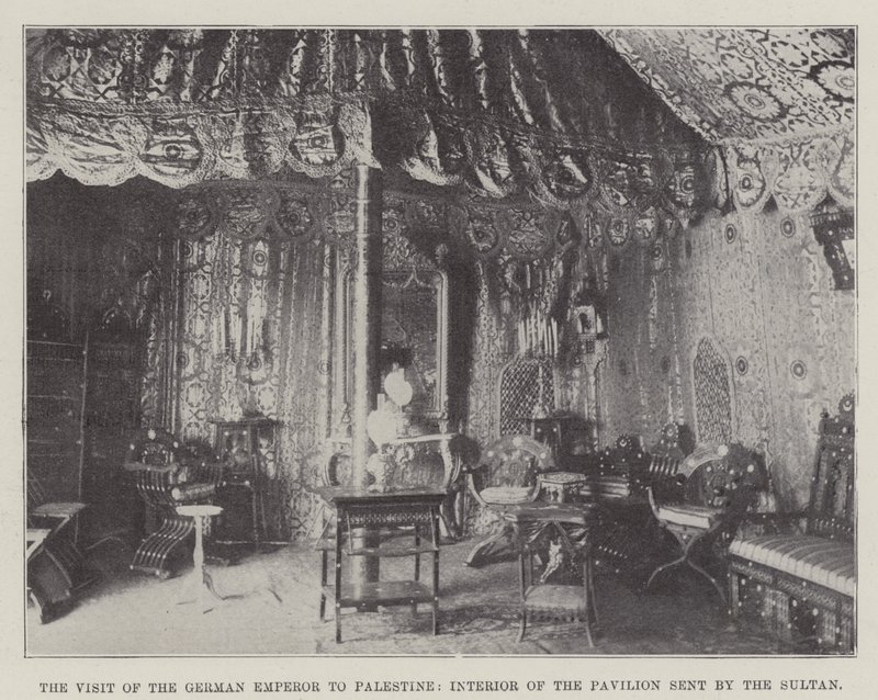 Der Besuch des deutschen Kaisers in Palästina, Innenraum des Pavillons vom Sultan gesandt von English Photographer