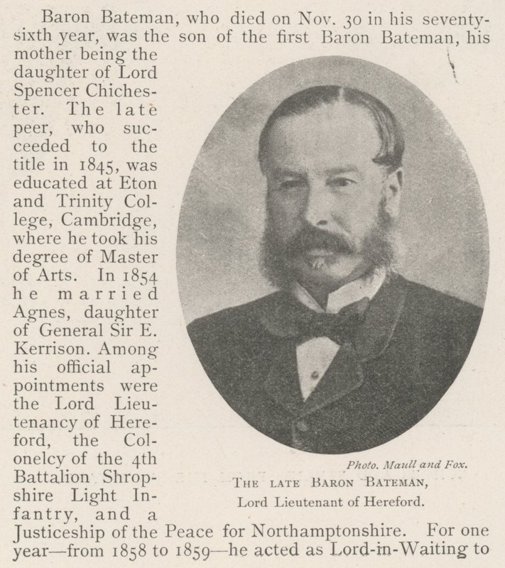 Der verstorbene Baron Bateman, Lord Lieutenant von Hereford von English Photographer