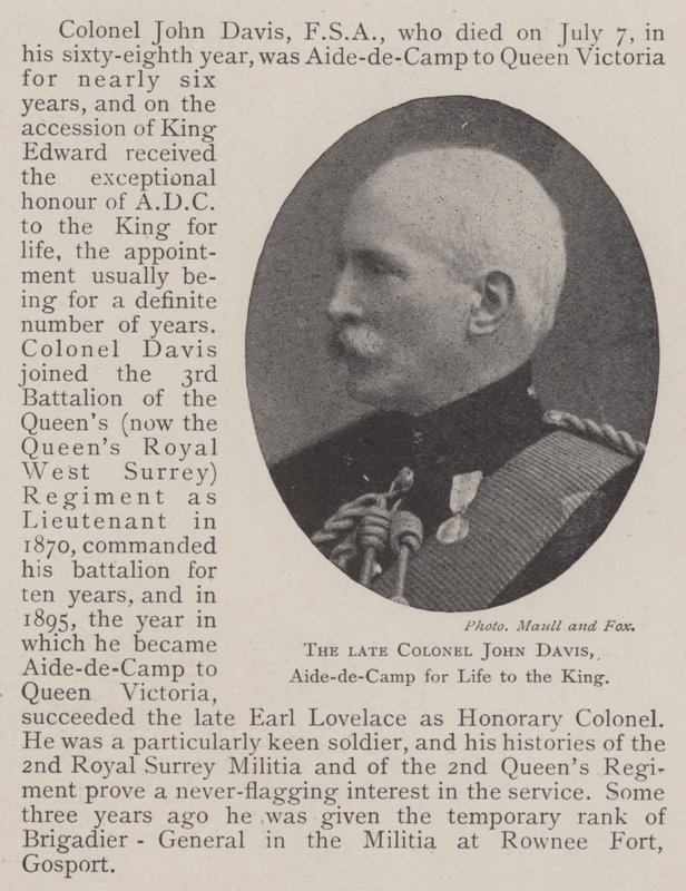 Der verstorbene Colonel John Davis, Adjutant des Königs auf Lebenszeit von English Photographer