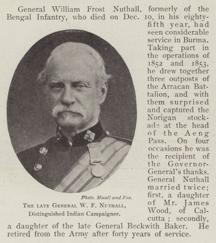 Der verstorbene General W. F. Nuthall, herausragender indischer Kämpfer von English Photographer