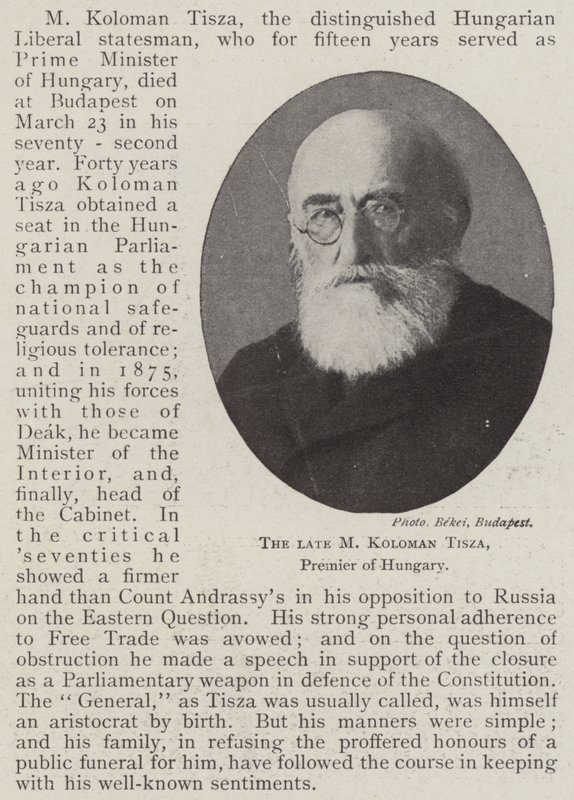 Der verstorbene M. Koloman Tisza, Premierminister von Ungarn von English Photographer