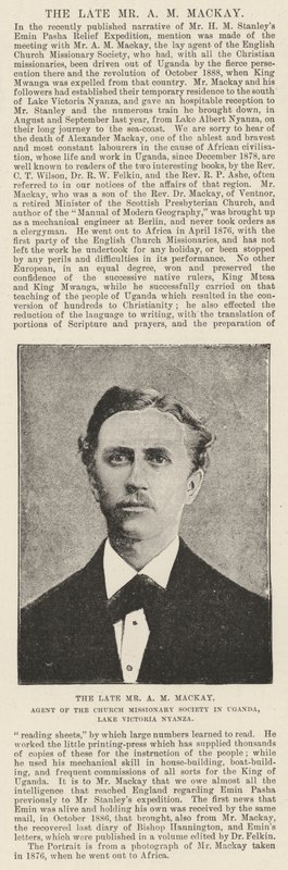 Der verstorbene Mr A M Mackay, Agent der Church Missionary Society in Uganda, Lake Victoria Nyanza von English Photographer