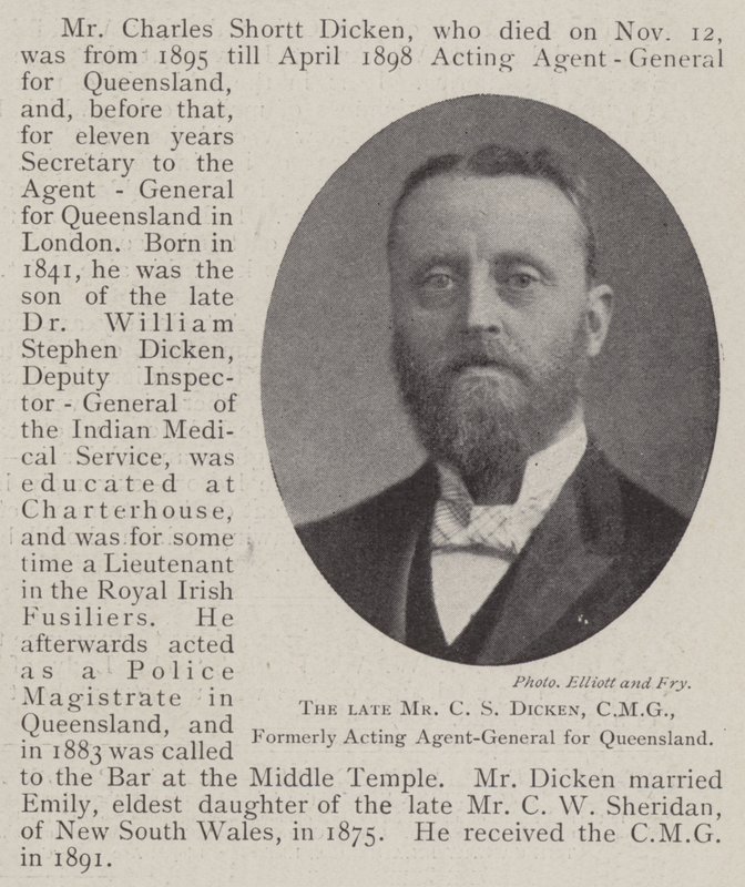 Der verstorbene Mr. C. S. Dicken, CMG, ehemals amtierender Generalagent für Queensland von English Photographer