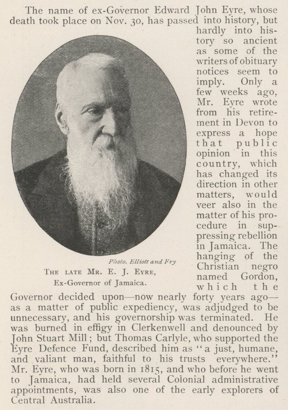 Der verstorbene Herr E. J. Eyre, ehemaliger Gouverneur von Jamaika von English Photographer
