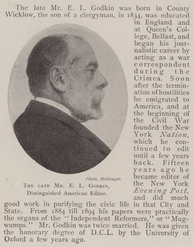 Der verstorbene Mr. E. L. Godkin, angesehener amerikanischer Redakteur von English Photographer