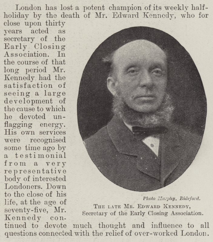 Der verstorbene Herr Edward Kennedy, Sekretär der Early Closing Association von English Photographer