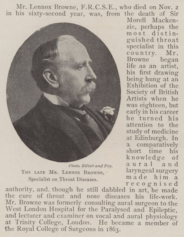 Der verstorbene Herr Lennox Browne, Spezialist für Halskrankheiten von English Photographer