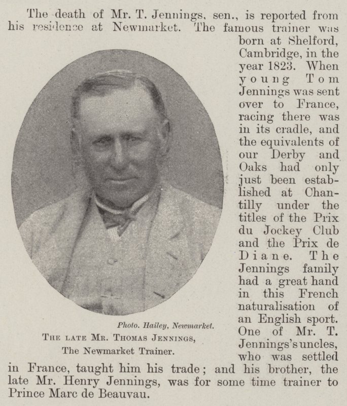 Der verstorbene Herr Thomas Jennings, der Newmarket-Trainer von English Photographer