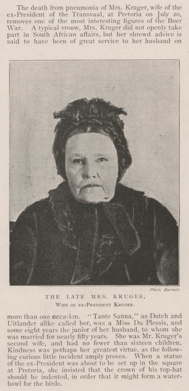 Die verstorbene Mrs. Kruger, Ehefrau des Ex-Präsidenten Kruger von English Photographer