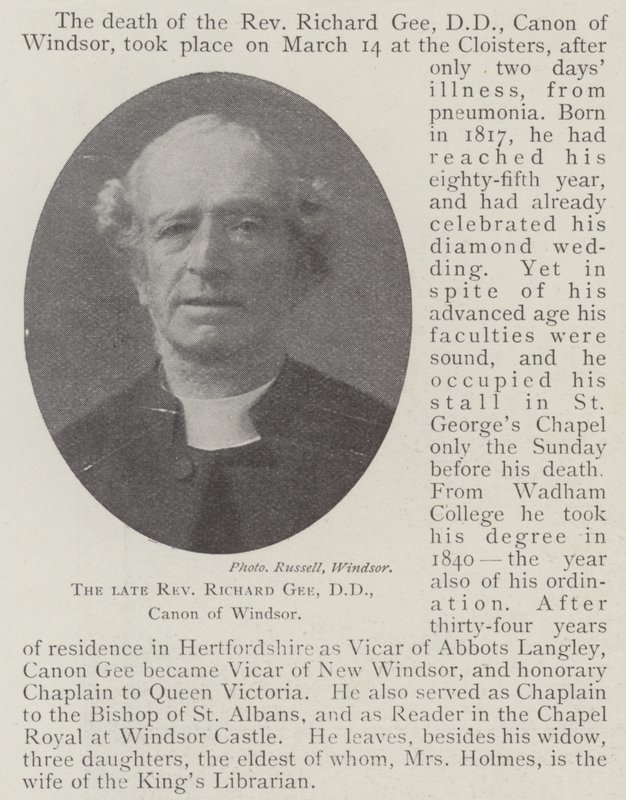 Der verstorbene Reverend Richard Gee, DD, Kanonikus von Windsor von English Photographer