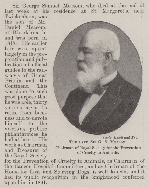 Der verstorbene Sir G S Measom, Vorsitzender der Royal Society for the Prevention of Cruelty to Animals von English Photographer