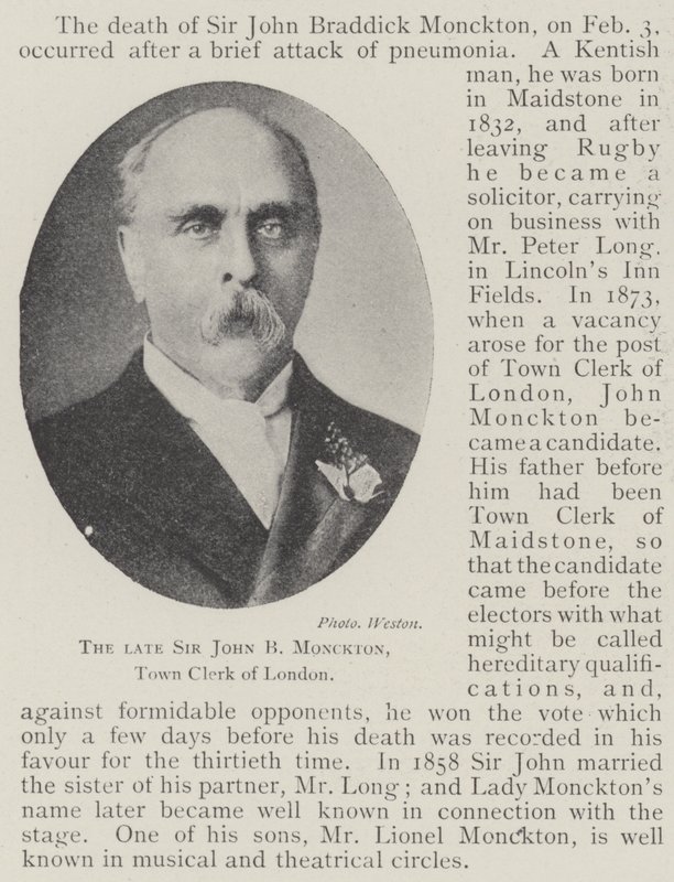 Der verstorbene Sir John B Monckton, Stadtschreiber von London von English Photographer