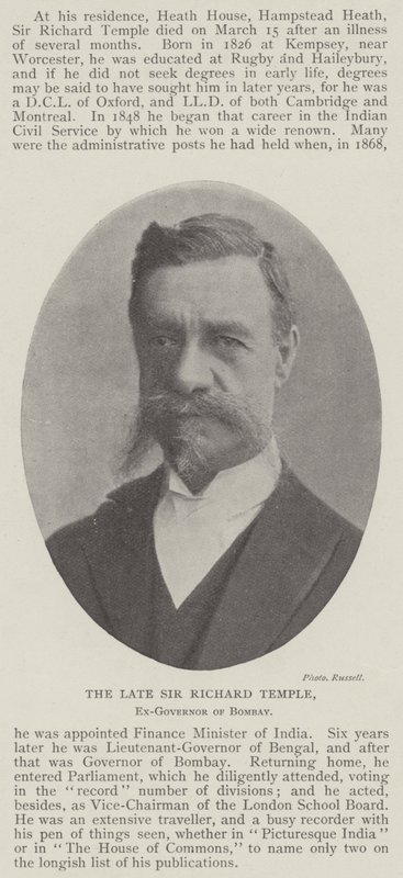 Der verstorbene Sir Richard Temple, ehemaliger Gouverneur von Bombay von English Photographer