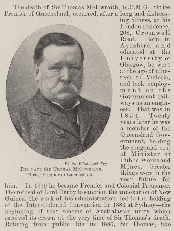 Der verstorbene Sir Thomas McIlwraith, dreimal Premier von Queensland von English Photographer