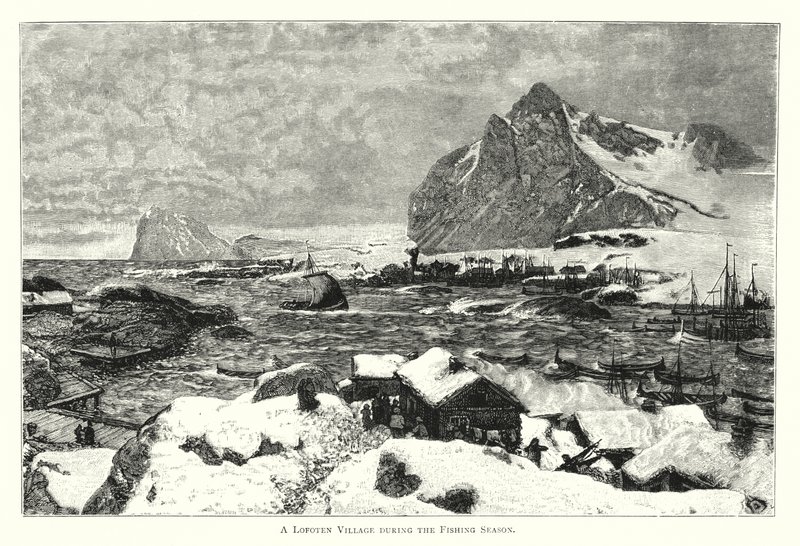 Ein Dorf auf den Lofoten während der Fischereisaison von English School