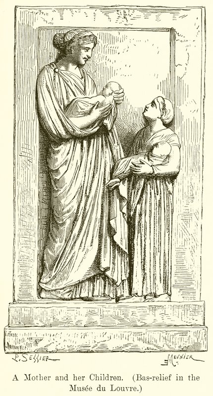 Eine Mutter und ihre Kinder (Basrelief im Louvre) von English School