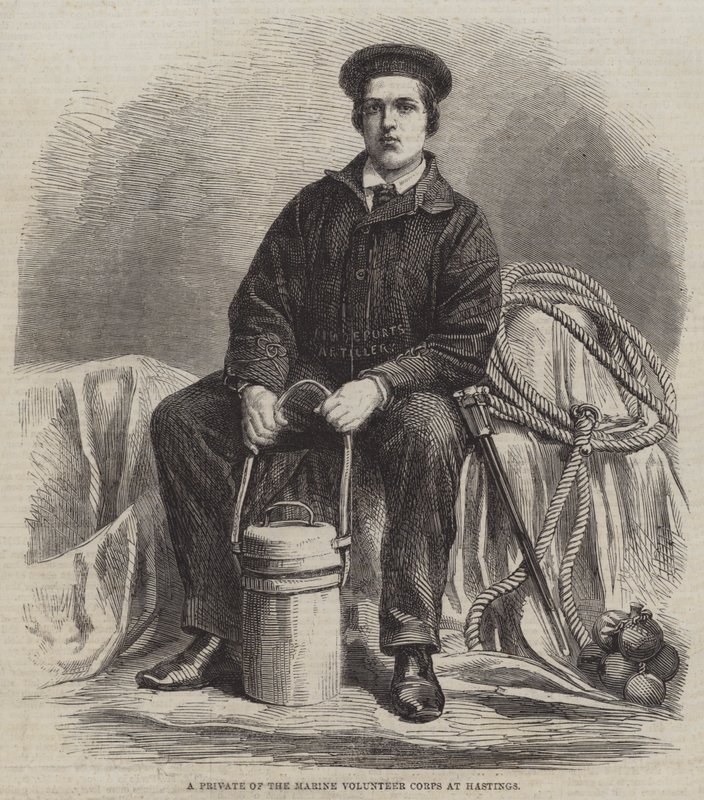 Ein Soldat des Marine-Freiwilligenkorps in Hastings (Gravur) von English School