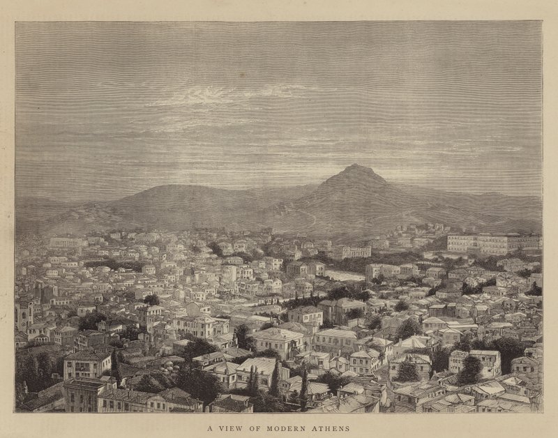 Ein Blick auf das moderne Athen (Stich) von English School