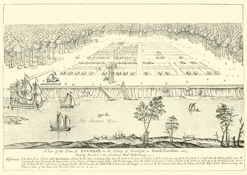 Ansicht der Stadt Savannah in der Kolonie Georgia, in South-Carolina von English School