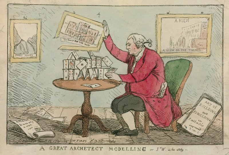 Ein großer Architekt modelliert - Karikatur von Sir William Chambers, Architekt des Somerset House von English School