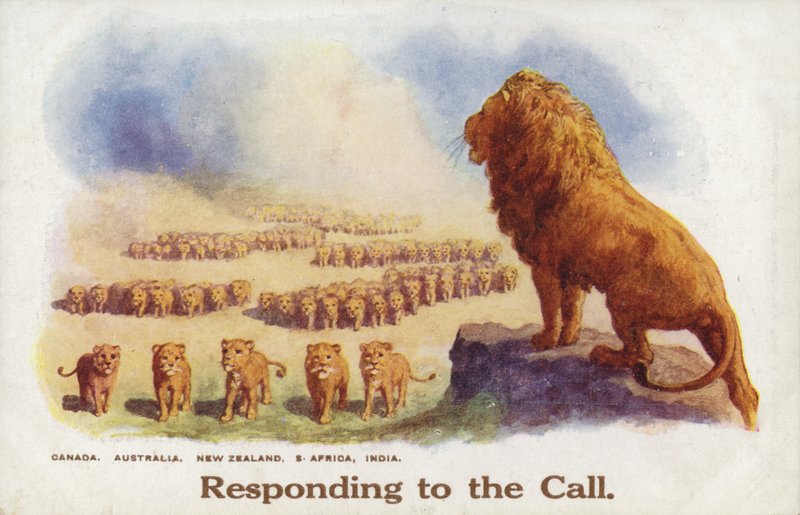 Ein Löwe und sein Rudel als Großbritannien und ihr Empire im Krieg von English School
