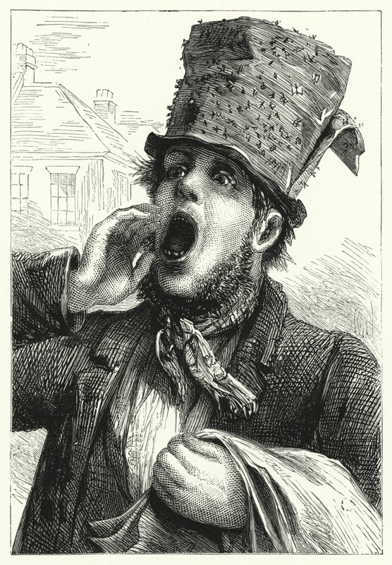 Ein Mann verkauft Fliegenpapier (Lithografie) von English School