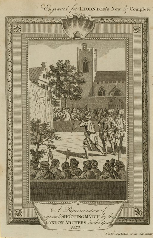 Darstellung eines großen Schießwettbewerbs der Londoner Bogenschützen im Jahr 1583 von English School