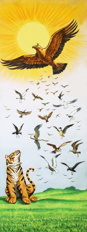 Eine Szene aus dem Volksmärchen König der Vögel von English School