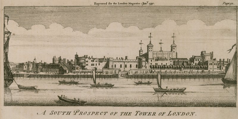 Ein südlicher Ausblick auf den Tower of London von English School