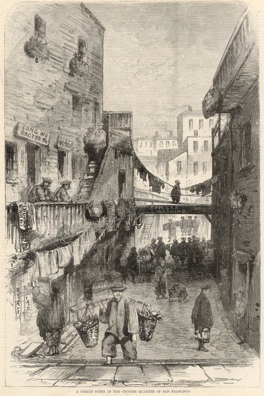 Eine Straßenszene im chinesischen Viertel von San Francisco von English School