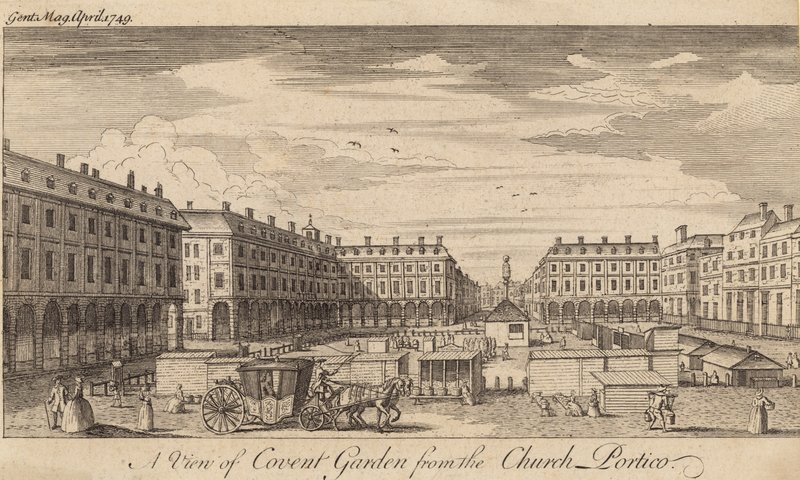 Eine Ansicht von Covent Garden, London, vom Kirchenportikus von English School