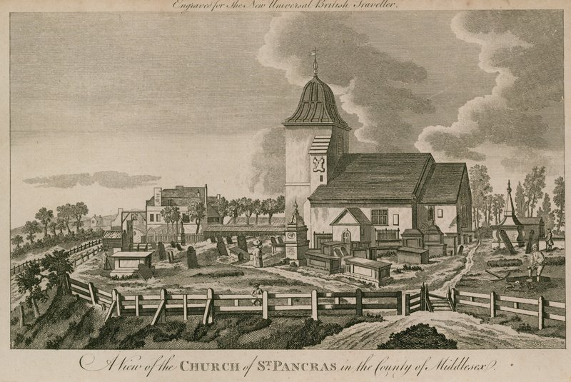 Ansicht der Kirche von St. Pancras, London, im Bezirk Middlesex von English School