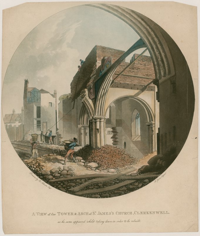 Ansicht des Turms und Bogens der St. James Kirche, Clerkenwell von English School