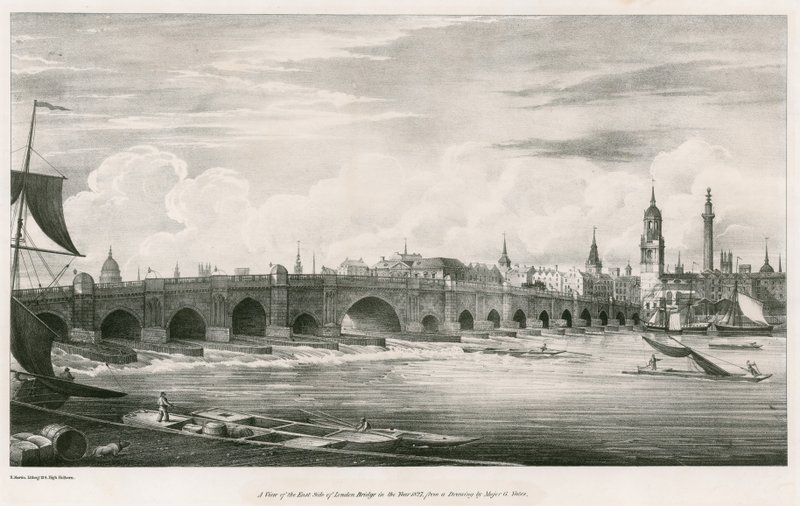 Ansicht der Ostseite der London Bridge im Jahr 1827 von English School
