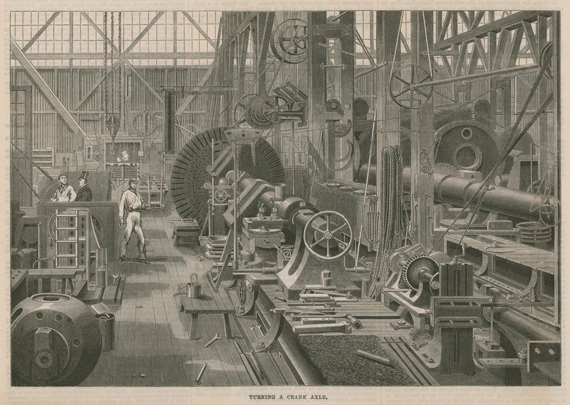 Ein Besuch in der Penns Marine Engine Fabrik in Greenwich, London; Drehen einer Kurbelwelle von English School