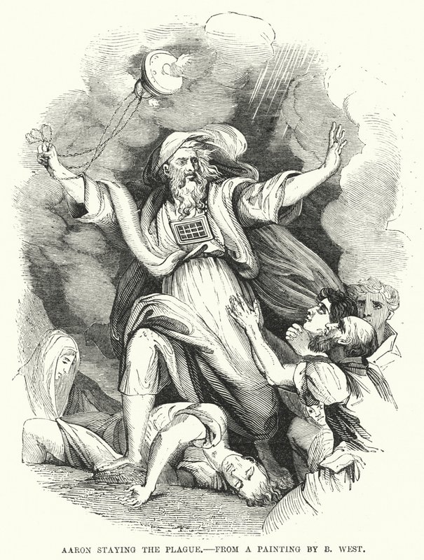 Aaron stoppt die Pest, nach einem Gemälde von B. West (Stich) von English School