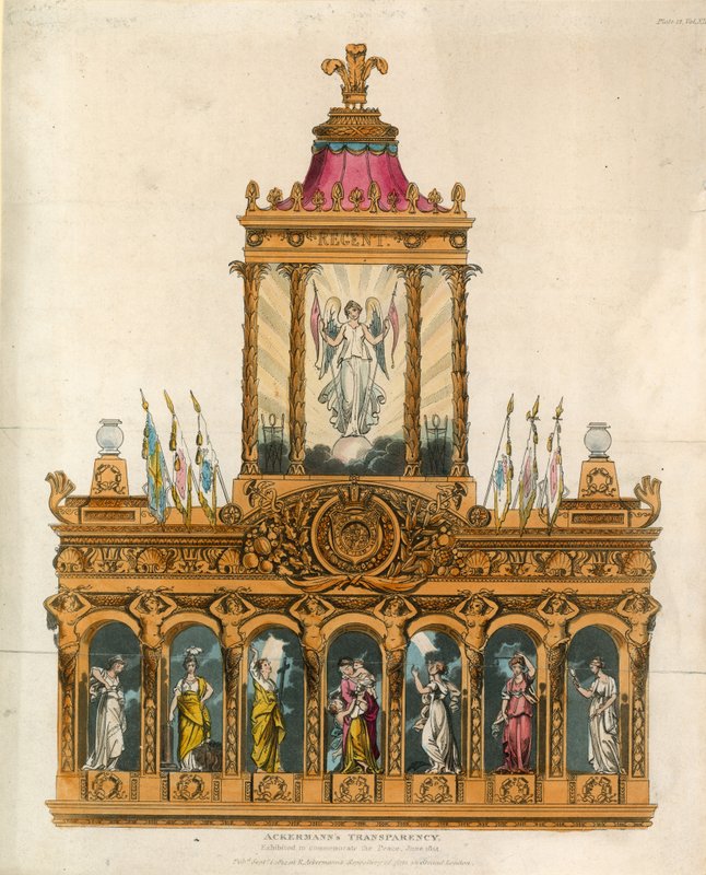 Ackermanns Transparenz, ausgestellt zur Feier des Friedens, Juni 1814 von English School
